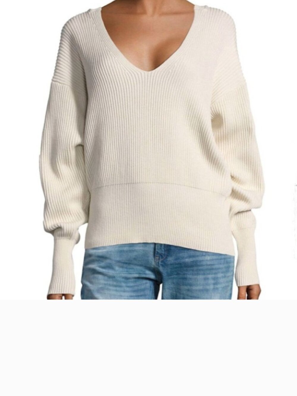 Free People Allure Pullover Ribbed V-Neck Sweater Ivory Cream Size Medium